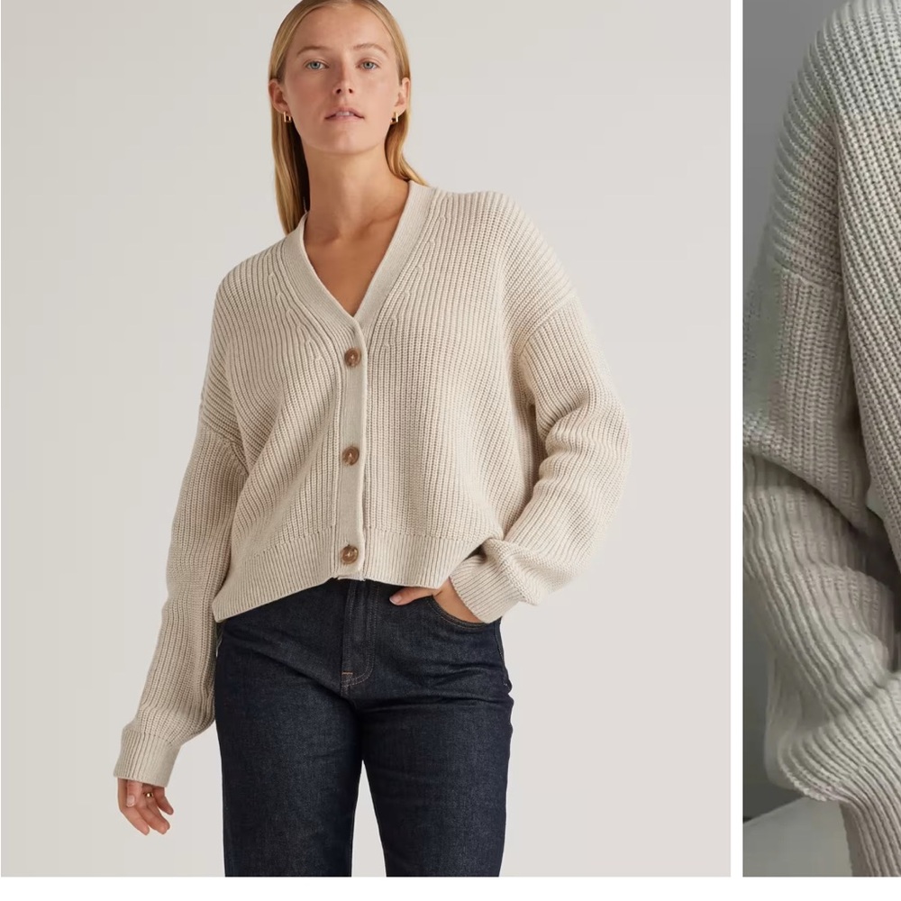 Quince 100% Cotton Fisherman Boxy Cropped Cardigan